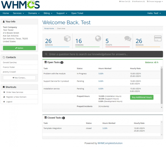 بخش کاربری whmcs